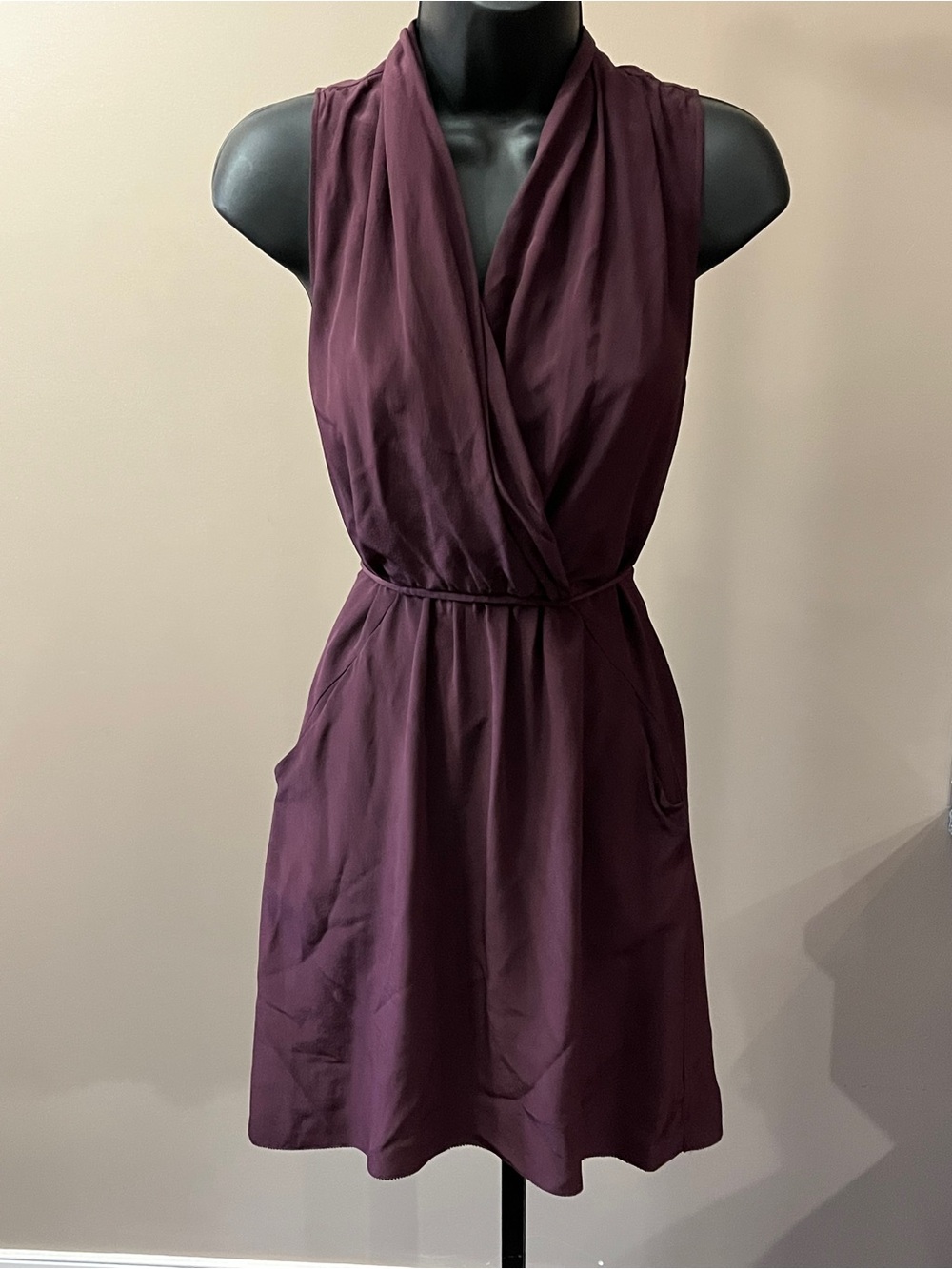 Wilfred Sabine Plum Sleeveless Faux Wrap Mini Dress w/pockets